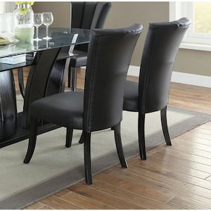 Black Faux Leather Upholstered Lines Back Parsons Chairs (Set of 2 )