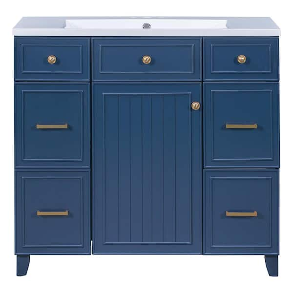 Virubi 36 in. W x 18 in. D x 34 in. H Freestanding Bath Vanity in Navy ...