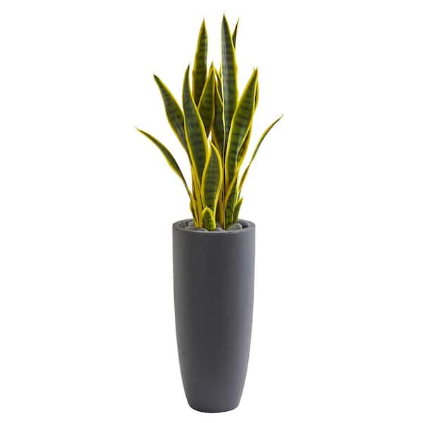 Nearly Natural Indoor 3-Ft. Sansevieria Artificial Plant in Gray Bullet Planter