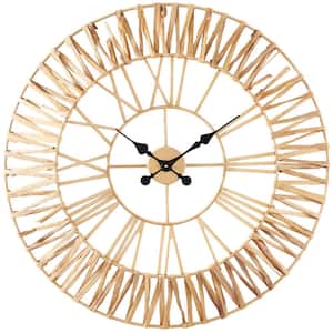 Gold Seagrass Round Analog Wall Clock with Weaving Design