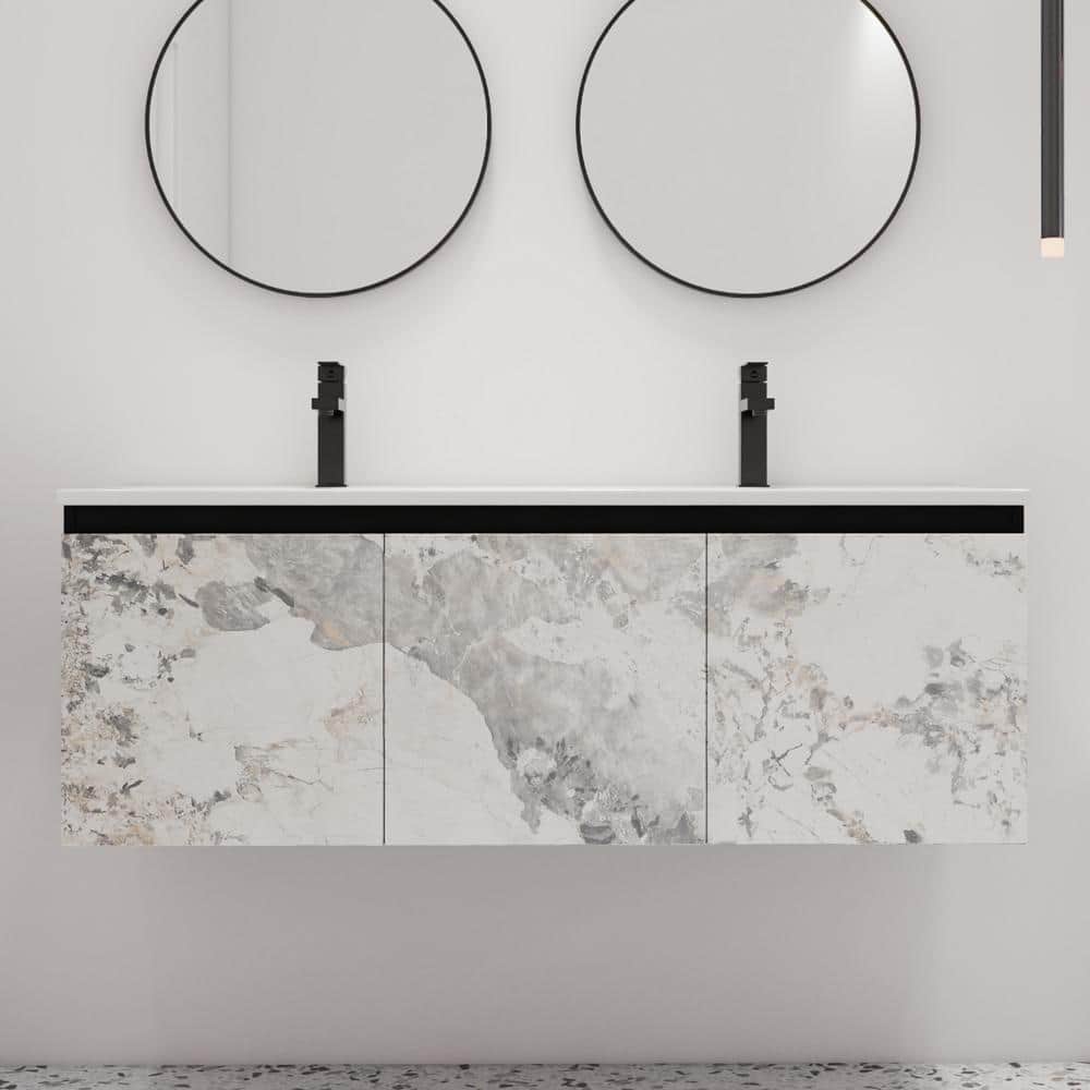 47.6 in. W. x 18.3 in. D x 17.3 in. H Wall Mounted Bath Vanity in Black wit