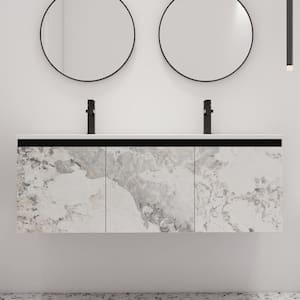 47.6 in. W. x 18.3 in. D x 17.3 in. H Wall Mounted Bath Vanity in Black with White Ceramic Vanity Top