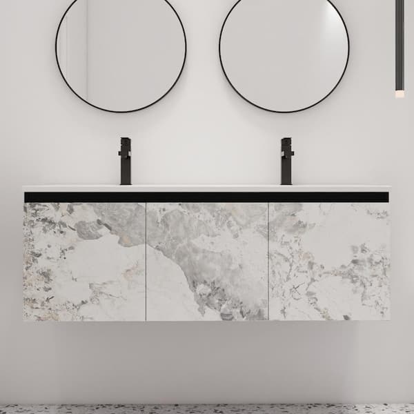 ARTCHIRLY 47.6 in. W. x 18.3 in. D x 17.3 in. H Wall Mounted Bath Vanity in Black with White Ceramic Vanity Top