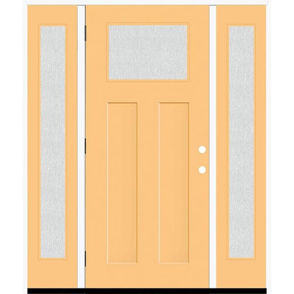 Steves & Sons Legacy 64 in. x 80 in. 1/4 Toplite Rain Glass RHOS Primed Jackfruit Finish Fiberglass Prehung Front Door w/Dbl 12 in. SL