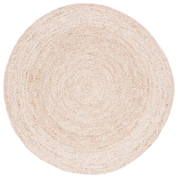 SAFAVIEH Natural Fiber Ivory/Beige 6 ft. x 6 ft. Abstract Distressed Round Area Rug