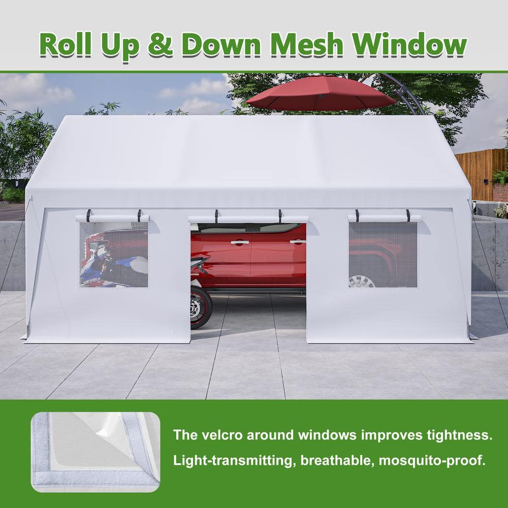 13 ft. x 20 ft. White Fabric Roof Carport with Removable Sidewalls