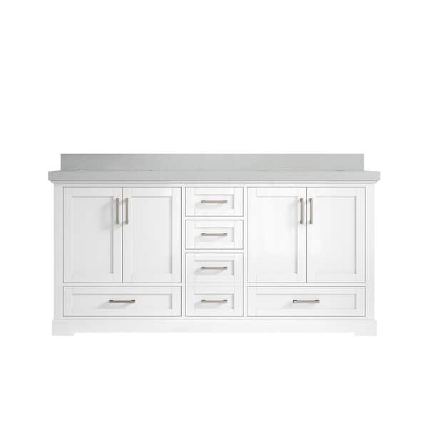 Willow Collections Boston 72 in. W x 22 in. D x 36 in. H Double Sink Bath Vanity in White with 2 in. Carrara Quartz Top