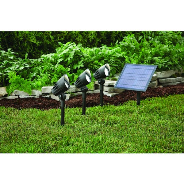 Hampton Bay 75-150 Lumen Black LED High-Low Metal Weather Resistant 3-Head Outdoor Solar Spot Light