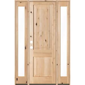 58 in. x 96 in. Rustic Unfinished Knotty Alder Square-Top Wood Right-Hand Full Sidelites Clear Glass Prehung Front Door