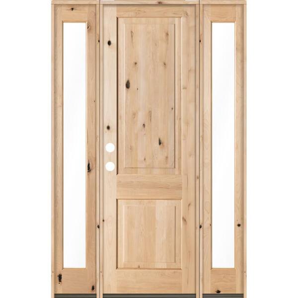 Krosswood Doors 60 in. x 96 in. Rustic Unfinished Knotty Alder Square-Top Wood Right-Hand Full Sidelites Clear Glass Prehung Front Door