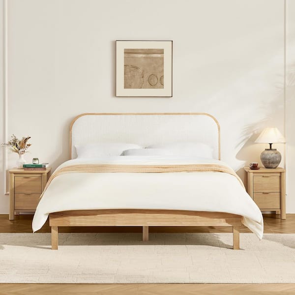 Pierce Yellow Wood Frame Full Upholstered Platform Bed Mid-Century Modern Full Bed Frame for 8-12 in. Mattresses