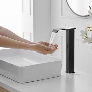DC Automatic Sensor Touchless Vessel Sink Faucet Matte Black Single Hole Bathroom Faucet with Pop Up Drain