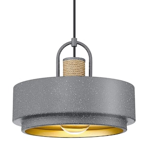 60 -Watt 1 Light Grey Natural Stone Shaded Pendant Light with Metal Shade, No Bulbs Included