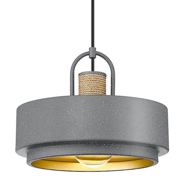 ZACHVO 60 -Watt 1 Light Grey Natural Stone Shaded Pendant Light with Metal Shade, No Bulbs Included