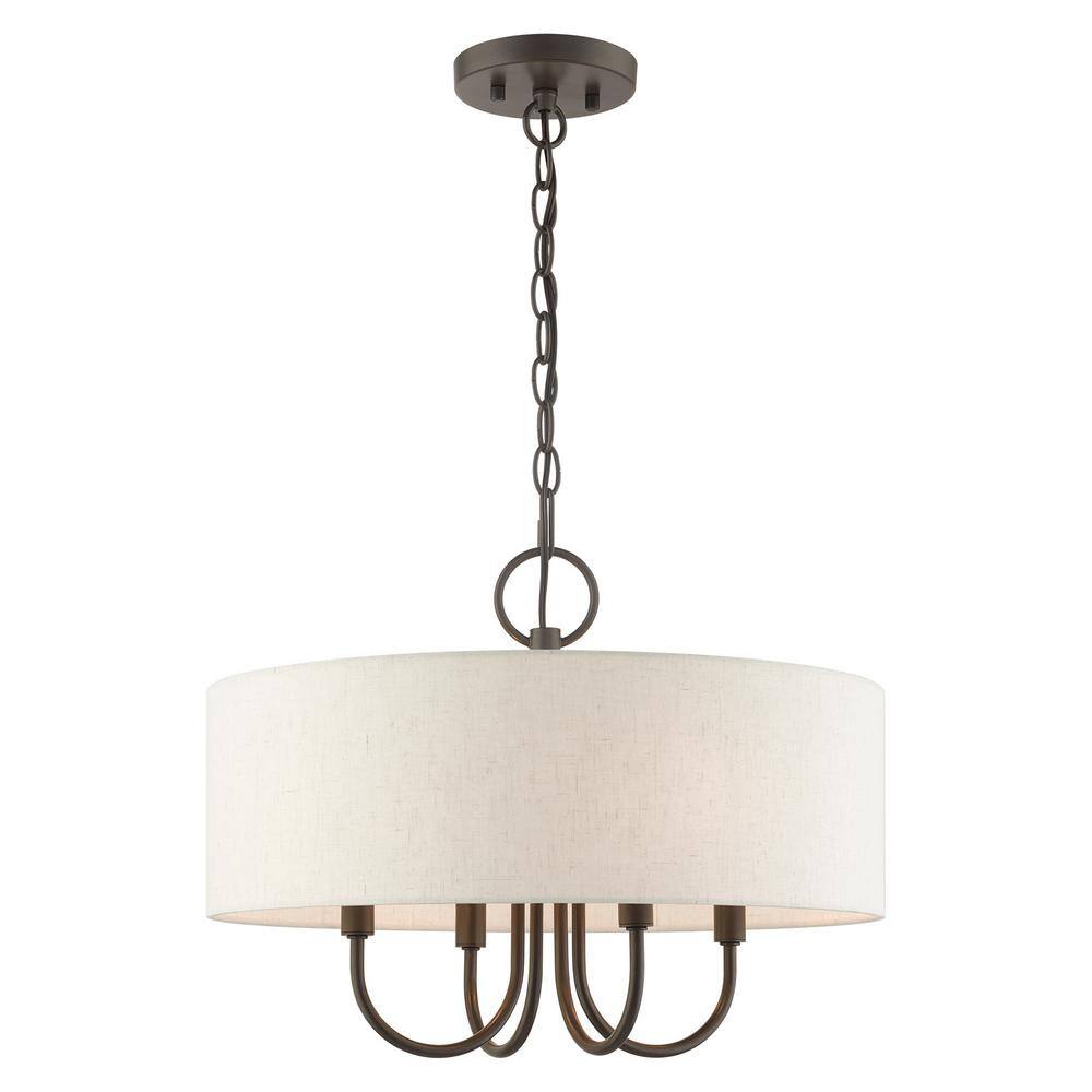 Mini Bronze Drum 4-Light Pendant Chandelier with Oatmeal Shade
