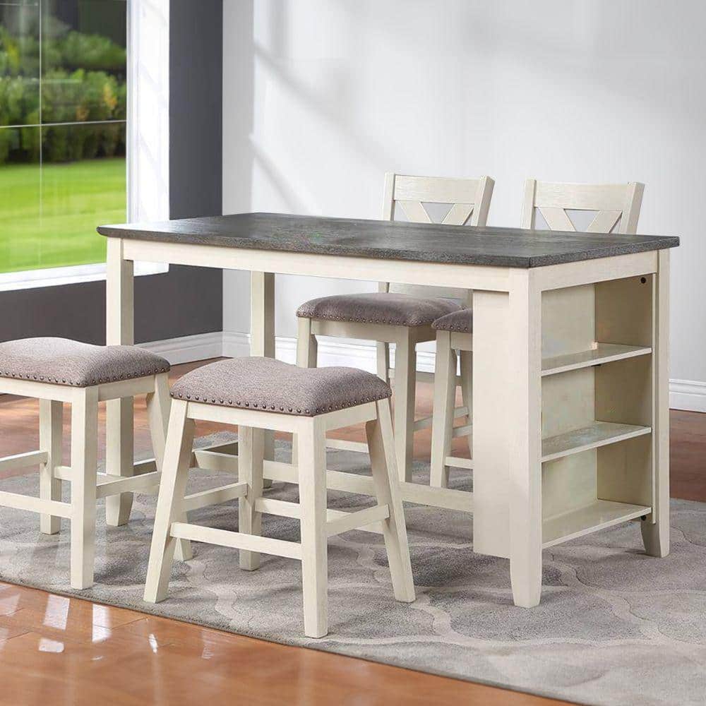 Cottage Charm 60" Two-Tone Wood Counter Height Table with Storage