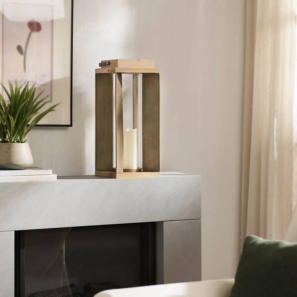 Unbranded Large 19 in. H Brown Wood and Metal Candle Lantern