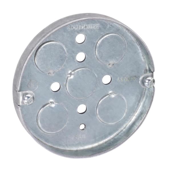 Southwire 4 in. W x 1/2 in. D Steel Metallic Round Ceiling Pan with Five 1/2 in. KO's, 1-Pack