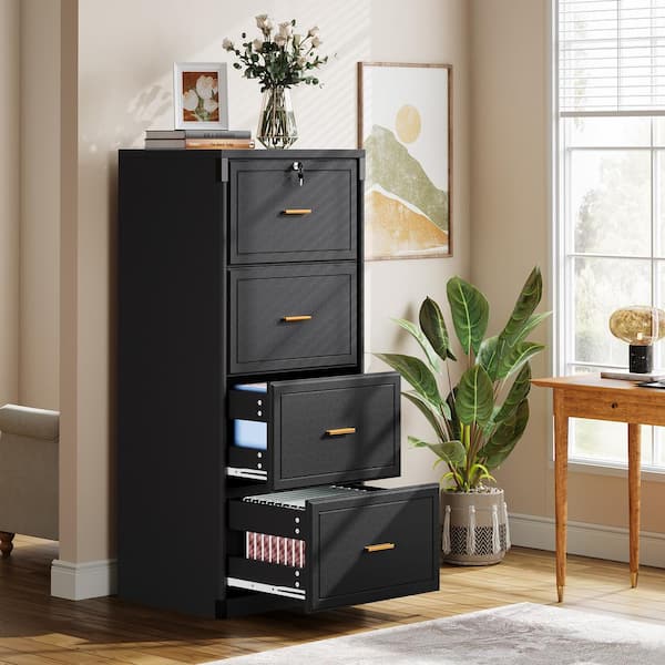 Cindy Tribe Signs 4-Drawer Black Wood 22.8 in. W Storage Home Office Lateral Vertical File Cabinet A4/Letter/Legal Size