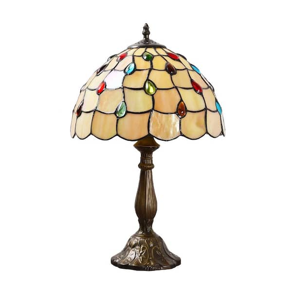 Latepis Decorative 18.1 in. Multicolored Tiffany-Style Table Lamp Bronze Finish Traditional Bedside Lamp