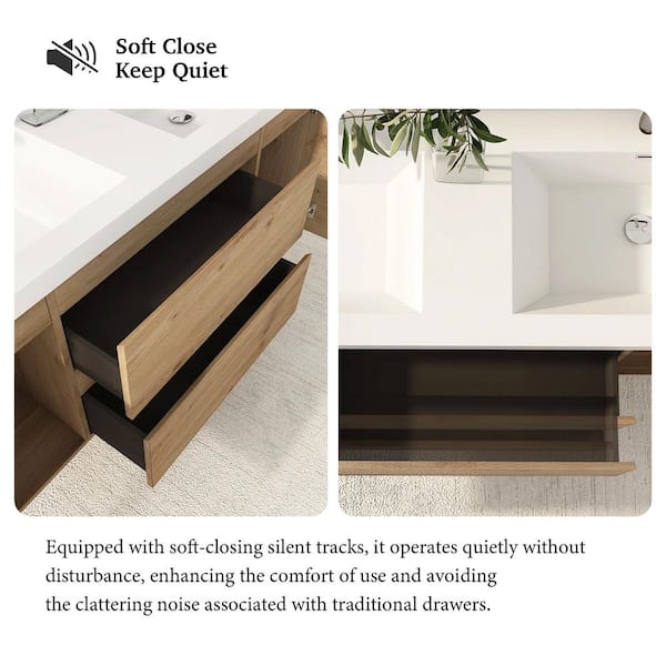 59 in. W x 19.5 in. D x 22.5 in . H Bathroom Vanity in Natural Oak with White Cultured Marble Top and Double Basin
