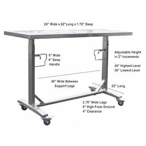 62 in. Stainless Steel Adjustable Work Table with Casters