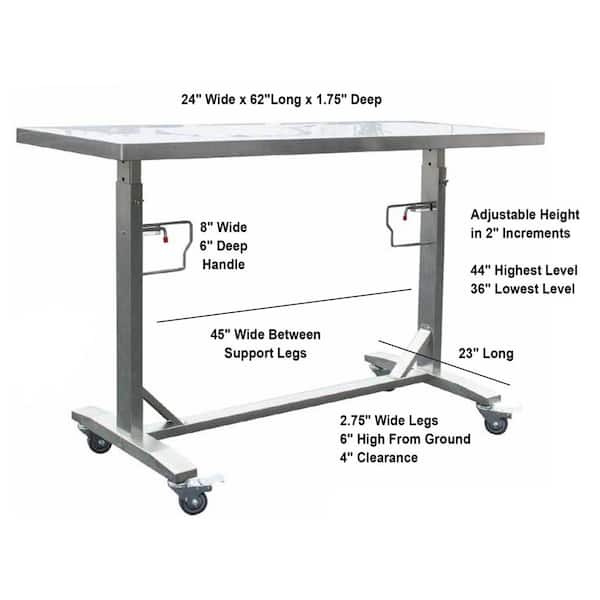 62 in. Stainless Steel Adjustable Work Table with Casters