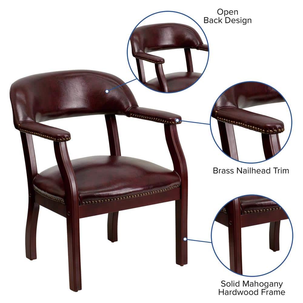 Oxblood Vinyl and Mahogany Traditional Accent Chair