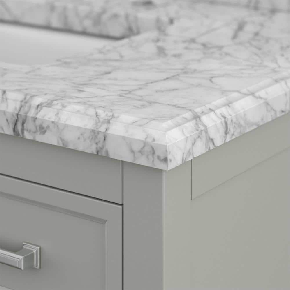Grey Pine Wood Single Sink Bathroom Vanity with Carrara Marble Top