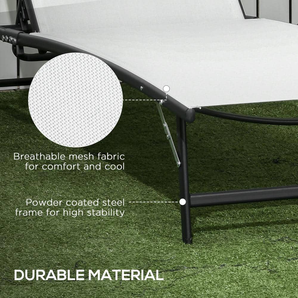White Steel Armless Folding Chaise Lounger Set of 2