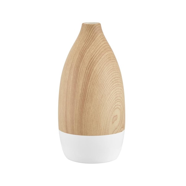 Nora Flask Teardrop Cylinder Shape 10.4 in. H Ceramic Contemporary 2 Tone Multi-Color Tabletop Vase White and Beech