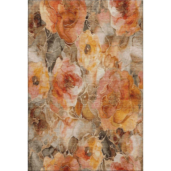 Mayfield Premium Machine Washable Abstract AMF1859 Orange 8 ft. x 10 ft. Area Rug