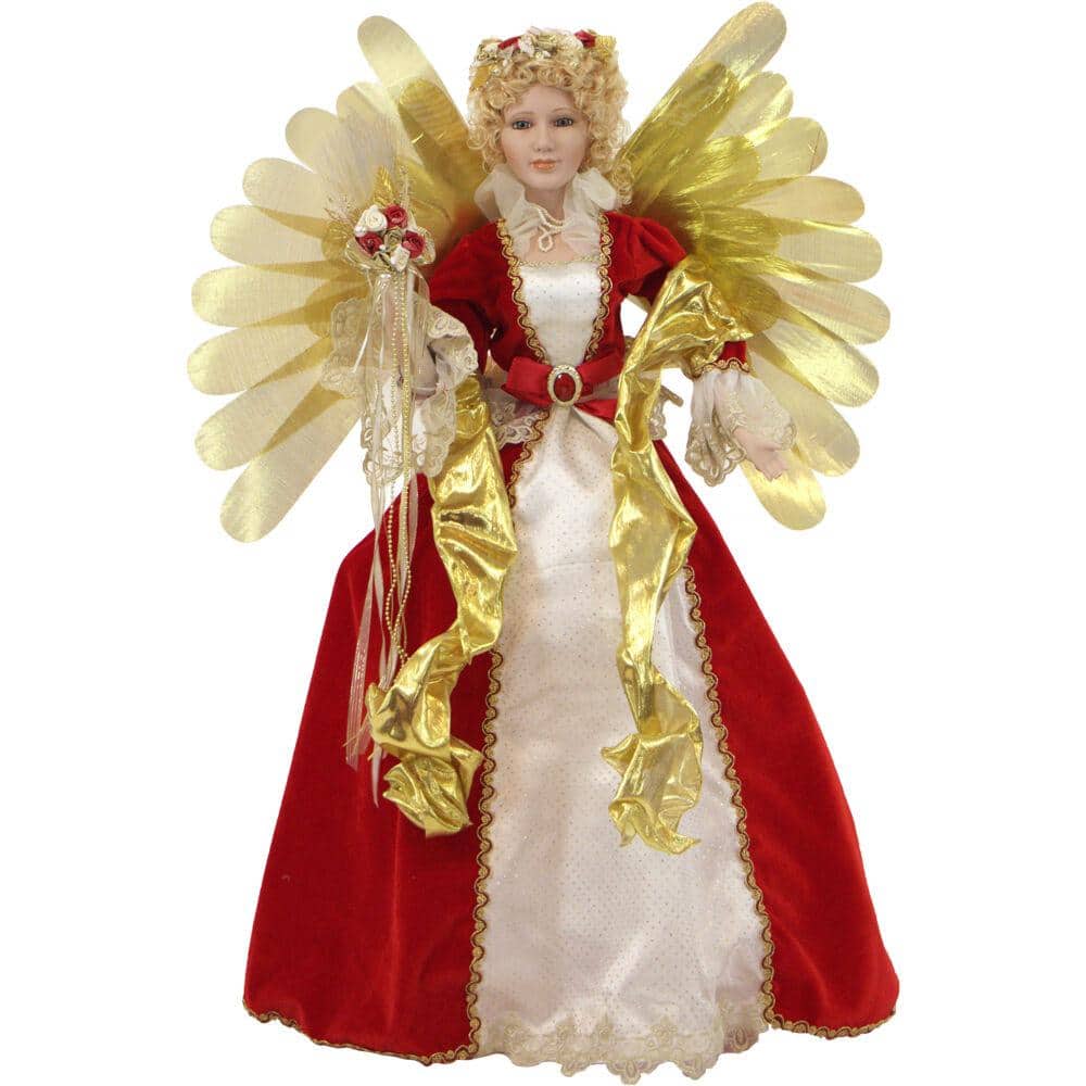 32-Inch Golden Winged Porcelain Christmas Angel Figurine with LED Lights and Music