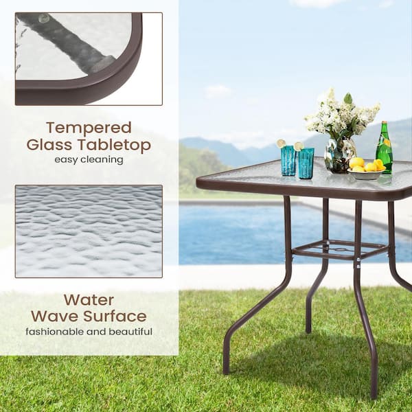 Pellebant Square Metal Outdoor Dining Table with Umbrella