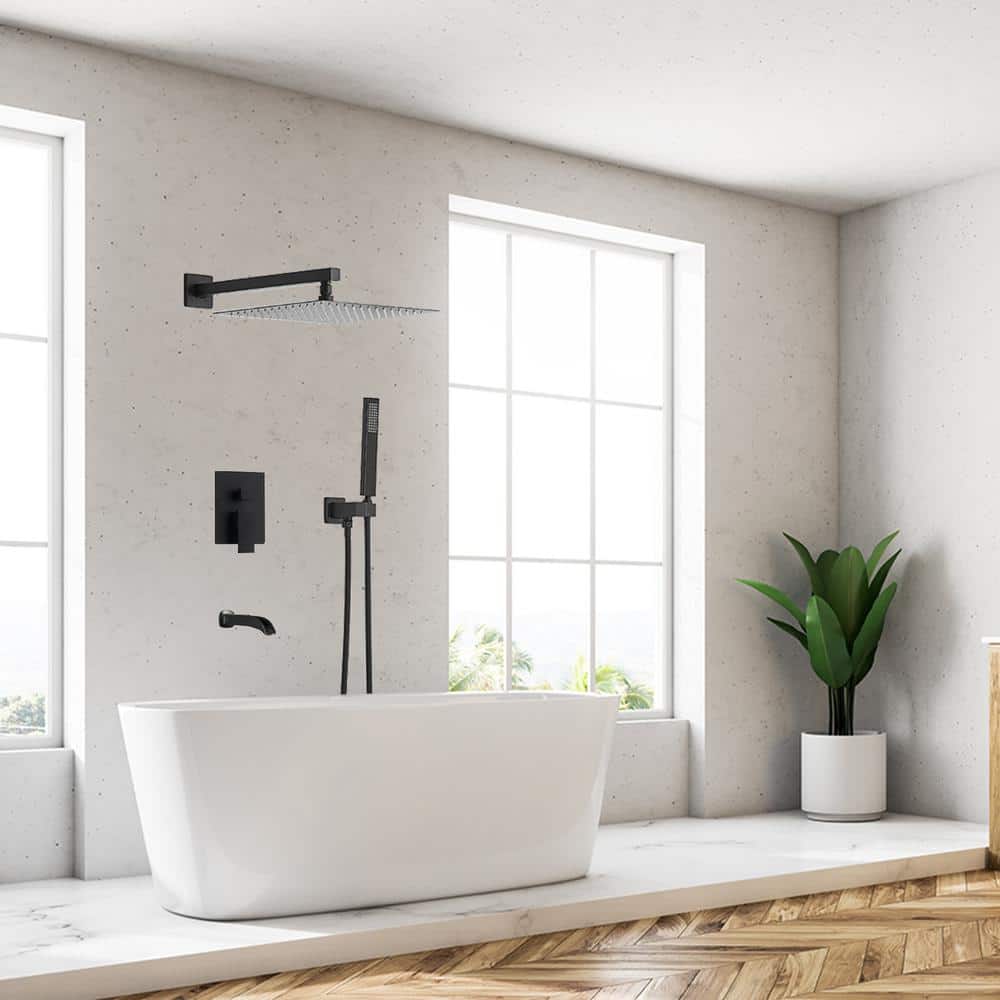Matte Black Stainless Steel Square Rain Shower Faucet Set