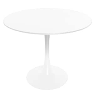 Bristol Mid Century Modern Round Table with a 31 Wood Top and Iron Pedestal Base in Gloss Finish, White