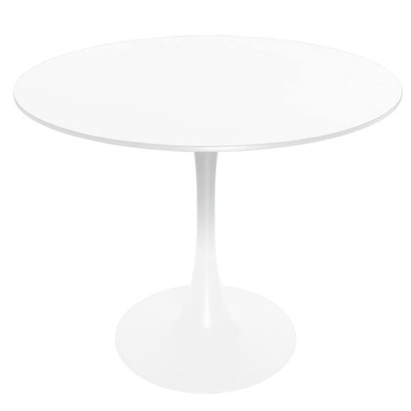 Leisuremod Bristol Mid Century Modern Round Table with a 31 Wood Top and Iron Pedestal Base in Gloss Finish, White