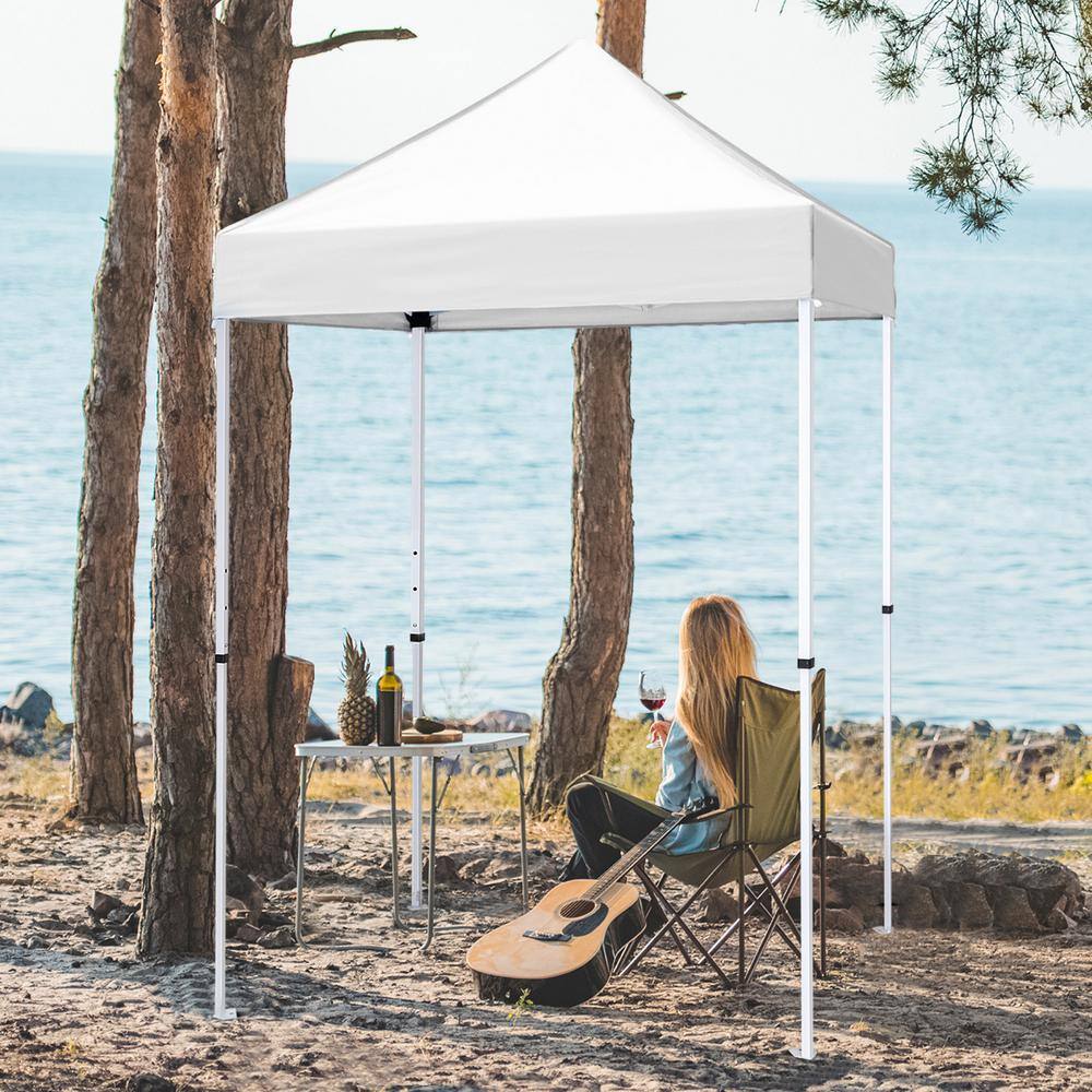 White 5x5 Steel Pop-Up Canopy with Adjustable Height