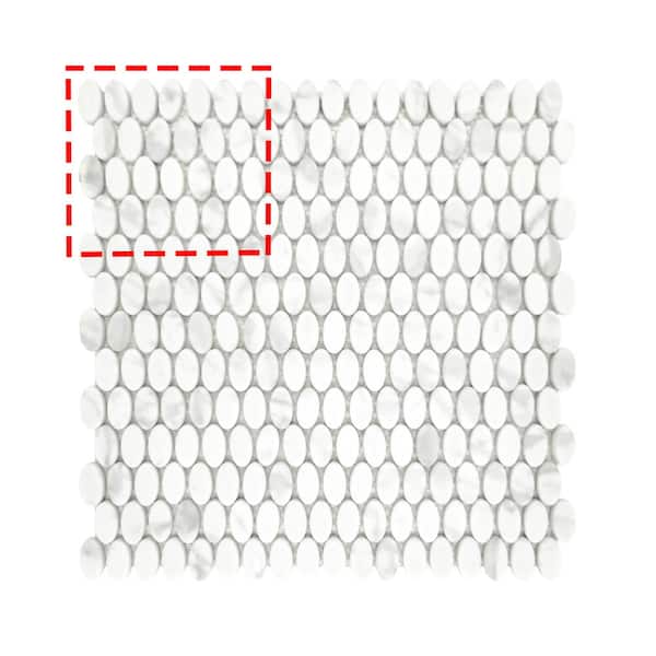 sunwings White Calacatta Small Oval 6 in. x 6 in. Recycled Glass Marble Looks Backsplash Floor & Wall Mosaic Tile (0.25 sq.ft.)