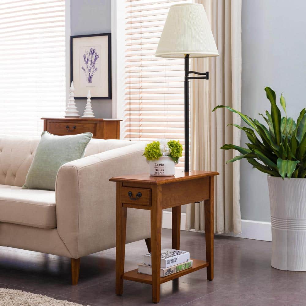 Medium Oak Rectangular Lamp Table with Storage Drawer
