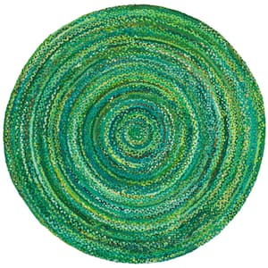 Braided Green 6 ft. x 6 ft. Round Striped Solid Area Rug
