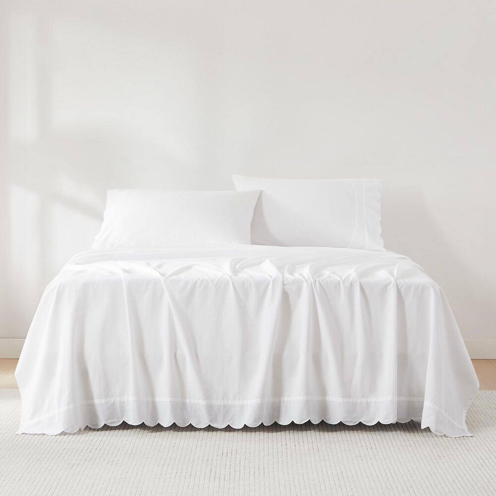 Coastal Chic Scalloped Edge 4-Piece Set White Solid Cotton King Sheet Set price history on PriceWatchPro
