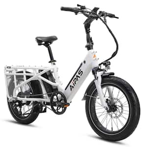 20 in. 750-Watt 48-Volt Shimano 7-speed White Cargo Electric Mountain Bicycle