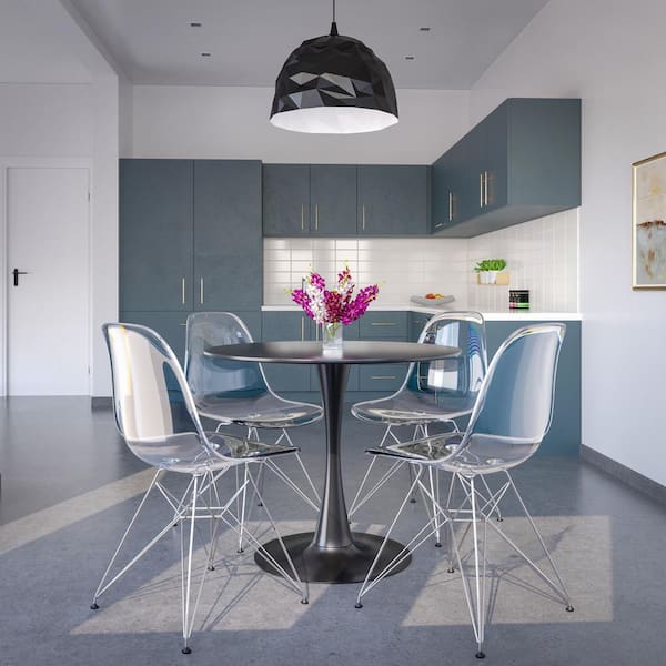 Leisuremod Cresco Acrylic Dining Chair with Chrome Metal Frame Accent Side Chair Eifel Base in Clear