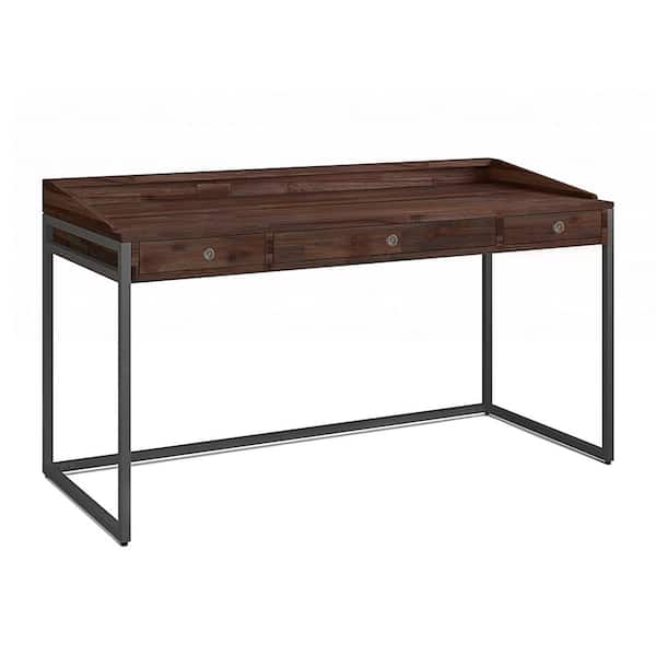 Simpli Home Ralston 60 in. Rectangular Distressed Charcoal Brown 2-Drawer Writing Desk with Metal Frame