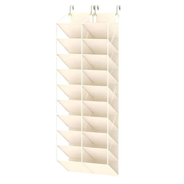 Beige Over The Door Shoe Organizer, 10 Tier 20 Pockets Hanging Storage, Breathable Transparent Closet Luggage Organizer