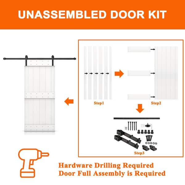 K Series 30 in. x 84 in. Assembly Required Solid Charcoal Black Wood Interior Sliding Barn Door with Hardware Kit