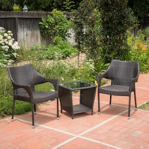 Santana Multi-Brown 3-Piece Faux Rattan Patio Conversation Set with Stacking Chairs