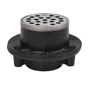 Round Black Cast Iron Floor Drain with 3-1/4 in. Round Stainless Steel Drain Cover