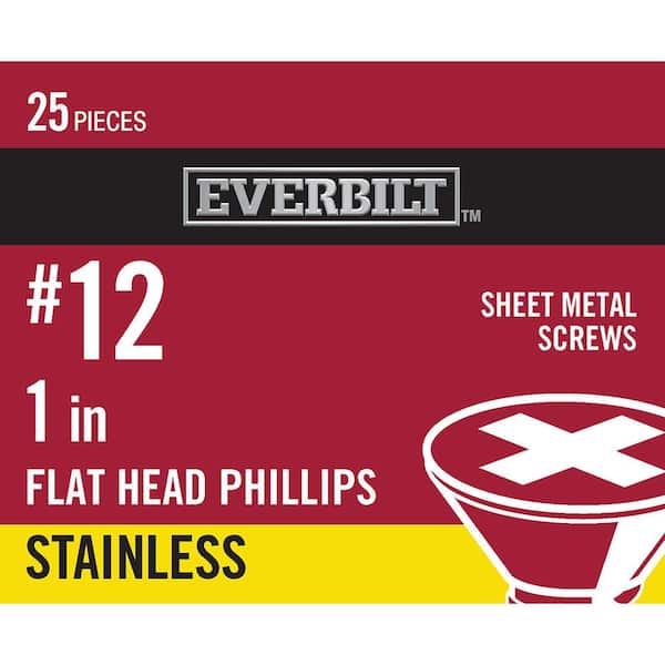 #12 x 1 in. Phillips Flat Head Stainless Steel Sheet Metal Screw (25-Pack)